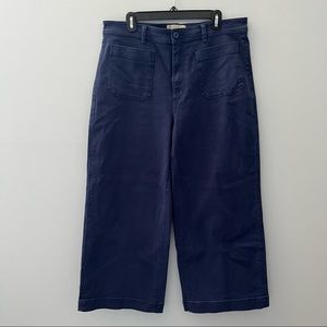 Everlane Wide Leg Patch Pocket Pants Womens 16 Blue Cropped Cotton Blend